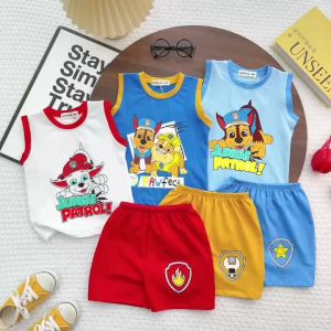 Bộ Quần Áo Trẻ Em Ba Lỗ Vải Cotton NATUCO Mềm Mát In Hình Chó Cứu Hộ Cho Bé Trai 8-27kg Mặc Hè BL-002