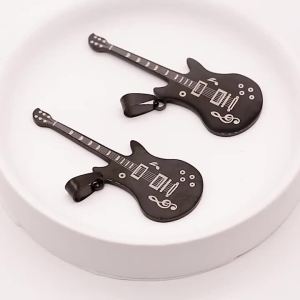Fashion Stainless Steel Guitar Pendant Necklace For Men Women Retro Punk Musical Instrument Rope Chain Choker Party Jewelry Gift