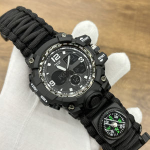 Mens Analog Digital Watch Outdoor Survival Multifunction LED Watch Waterproof Dual Display Digital Watch Military Watch