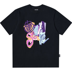 Beaster Graffiti Color Block Cotton T-Shirt Comfortable Knitted Casual American Style Spring 2024 Fashion Trend round Neck Short Sleeve