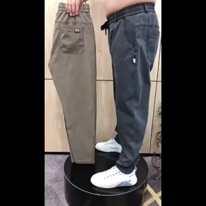 Plus Size Casual Denim Jogger Pants Full Length Elastic Waist for Men