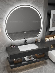 Modern round Corner Bathroom Cabinet Combination Ceramic Seamless Basin Double Layer Storage Waterproof Illumination Fog Proof