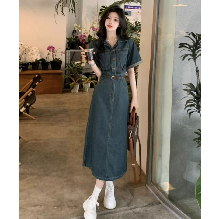 K&WM Váy Bò Liền Thân Váy Dáng Dài Vừa Phong Cách Hàn Quốc Mẫu Mới Trang