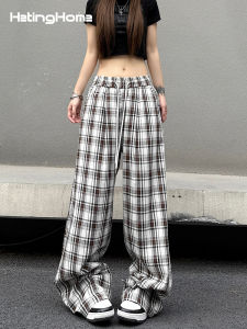 HetingHOME | Hetinghome Plaid Loose Fit Sports Pants For Men Summer Trendy Brand Couple Casual Trousers American Style Long Pants