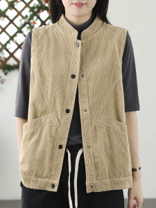 เสื้อกั๊กผ้าลูกฟูกแบรนด์เนมอันดับต้นๆของอิตาลีแบบใหม่ฤดูใบไม้ผลิและฤดูใบไม้ร่วงเสื้อกั๊กแขนกุดไซส์ใหญ่แนววินเทจแบบลำลองแมทช์ลุคง่าย