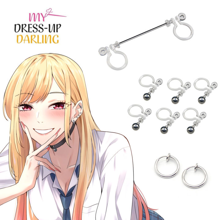 Anime My Dress-Up Darling Kitagawa Marin Earrings Ear Piercing Set  Ear Clips Punk Jewelry Cosplay Costume Props For Men Women