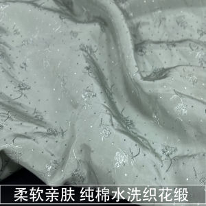 Áo Sơ Mi Váy Vải Satin Thêu Giặt Mềm Mại Thân Thiện Với Da Mùa Xuân Hè Màu Xanh Lá Cây Nhạt Vải Cotton Nguyên Chất Vải Cotton