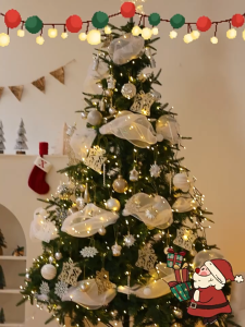 FUN POINT 10 Yards Christmas Mesh Glitter Tulle Roll Christmas Decorations for Home 2025 White Gold Sequin Sparkling Organza Mesh Merry Christmas Tree Decor Wedding Birthday Party Supplies