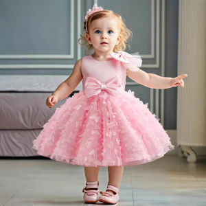 High-End New 1-6T Baby Birthday Butterfly Petal Party Dress Toddler Cute Baby Girl Off-the-Shoulder Wedding Party Dress