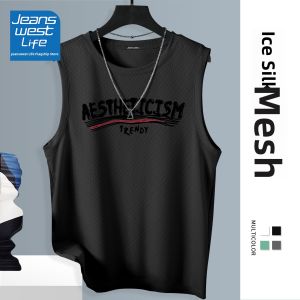 Ice Silk Mens Tank Top Breathable Quick Dry No Sleeve T-Shirt Basketball Sport American Style Durable round Collar Sweat Vest for Male Summer Youth