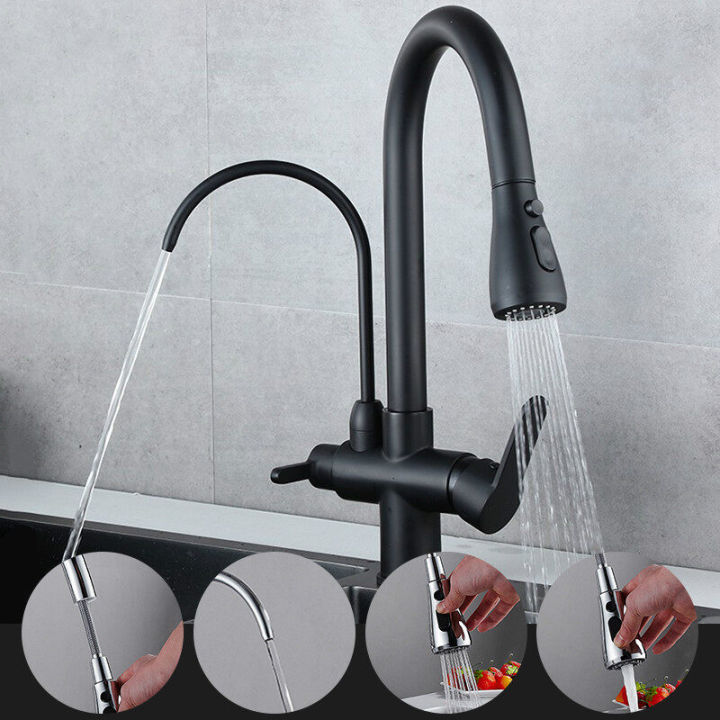 Deck Mounted Black Kitchen Faucets Pull Out Hot Cold Water Filter Tap ...