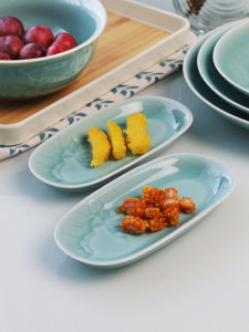 Long Rectangle Qingbai Porcelain Dish Lotus Leaf Towel Plate Snack Plate Hotel Dining Tableware Towel Tray Chinese Style Commercial Use