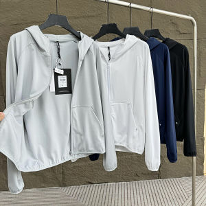 Mens Sporty Jacket Early Autumn Laser Perforated Slim Fit Breathable Thin Outerwear Nylon Spandex Long Sleeve Hooded Coat