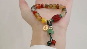 Bestella💗Gelang vintage/gelang Ruyi/gelang manik-manik bulat batu alam gaya etnik COD