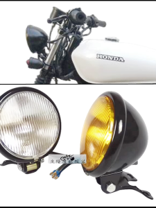 Đèn Xe Máy Chiếu Sáng Trước Bằng Kim Loại Kiểu Nhật Bản Màu Vàng CG125 GN125 Đèn Xe Máy Sửa Đổi Lớn Đèn Chiếu Sáng Trước Và Đèn Pha Xa