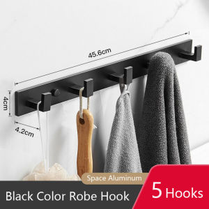 Bathroom Hardware Robe Hooks Matte Black/Gun Grey Color Wall Mounted Clothes Coat Hanger Towel Storage Space Aluminum FR203