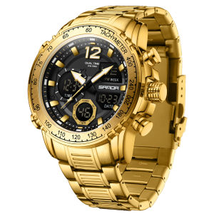 SANDA Top Brand Luxury Chronograph Men Watches Gold Steel Sport  Digital Analog Big Quartz Watch for Man relogio masculino