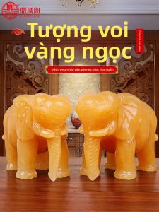 DINGFENGGE | Prosperity Wealth Water Absorbing Natural Jade Yellowish Elephant Decorative Pieces