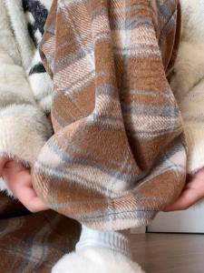 High Waist Fleece Lined Plaid Pants Womens Autumn Winter 2025 New American Style Casual Wide Leg Trousers Commute Style