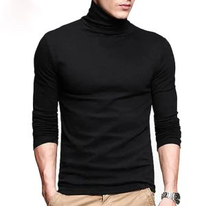 New Men Fashion T Shirt Tees Slim Tops Male Stretch T-shirt Turtleneck Long Sleeve Tee Shirts High Collar Mens Cotton Tees