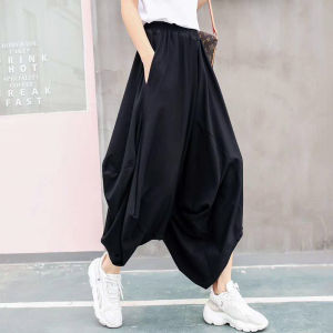 กางเกงขายาวทรงหลวมเอวสูงสไตล์ญี่ปุ่นสำหรับผู้หญิงในฤดูใบไม้ผลิและฤดูร้อน กางเกงขายาวทรงหลวม 8 ฟุต ทรงขากว้าง ทรงหลวม สไตล์ย้อนยุค