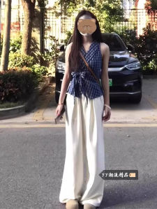 Áo Vest Kẻ Caro Mùa Đông 2025 Mới Đẹp Độc Đáo Nữ Cạp Chun Dây Buộc Áo Khoác Ngoài Thường Ngày Có Đệm Ngực