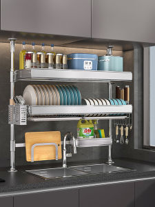 Modern Simplicity 304 Stainless Steel Kitchen Sink Dishwasher Draining Rack Dish Storage Shelf Wall Mounted Hanging Rack