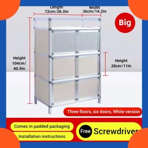 【72*36*104cm】3 Layers Rustless cupboard Cabinet Kitchen Organizer Shelf Seasoning Floor Alminimum Bowls Plate Tableware Organizer