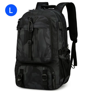USB Camping Backpack Travel Bag with Shoes Pocket Outdoor Sport Men Large Hiking Climbing Camouflage Expandable Laptop Rucksack