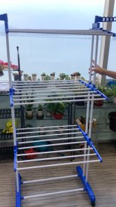 Household Foldable Aluminum Alloy Towel Drying Rack Height 170cm Landing Roller Clothes Rack COD