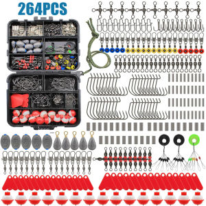 264Pcs Fishing Tackle Accessories SetIncluding Hooks Sinker Weight Swivels Snaps Variety Fishing Supplies - For Outdoor Fishing