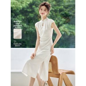 MOHANYIMEI | Bamboo Leaf Subtle Jacquard Cheongsam Dress