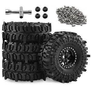 4pcs Metal 1.9 inch Beadlock Wheel & Tire with 12mm Hex for 1/10 Axial SCX10 II III D90 TRX4 RC4WD Redcat Gen8 RC Crawler Car
