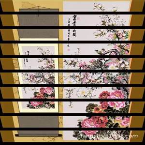 Lucky and Prosperous Peony Silk Scroll Painting
