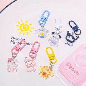 🔥🔥Roman Holiday Fine Cute Flash Sanrio Macaron Keychain Key Chain Cartoon Sweet Girl Student Bag Pendant Cute Kuromi Melody Cinnamon Dog Kitty Accessories Girl Ins Girlfriend Gift Ornament Resin Keychain