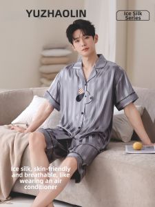 Yuzhaolin | Mens Cool Ice Silk Pajama Set