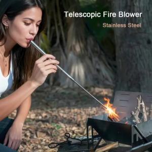 Stainless Steel Telescopic Fire Blower Collapsible Pocket Fire Bellow Pipe for Outdoor Camping Hiking Picnic Cooking Tool Stick