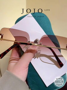 Fashionable Gradient Color Ocean Piece Sunglasses JOJOS L. PD. Square Frameless Sunnies Embedded with Diamonds for Women