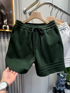 American style sweatpants with three bar design high-end heavyweight sports and casual shorts mens pants summer loose five quarter pants