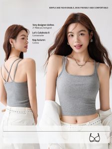 MiiOW | Áo ba lỗ nữ thời trang hai vai chống ánh nắng mặt trời có đệm ngực chống trượt áo ba lỗ ngắn che vai áo ba lỗ cotton mùa hè