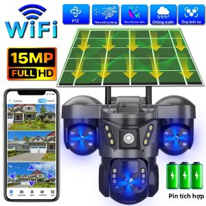 Camera An Ninh WiFi 3 Ống Kính 15MP HD Tầm Nhìn Ban Đêm Năng Lượng Mặt Trời CCTV Ngoài Trời PTZ Với Chức Năng Phát Hiện Chuyển Động PIR Và Báo Động Cho Giám Sát Nhà Cửa