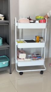 ชั้นวางของ 3 ชั้น หูจับ รถเข็นอาหาร Rolling Cart Shelf ชั้นวางโครงเหล็ก พร้อมล้อเลื่อน กันสนิม พร้อมส่ง UA