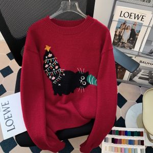 Áo Len Dệt Kim Dày Dặn Phong Cách Hàn Quốc Cho Nữ Áo Len Cổ Tròn Dài Tay Thường Ngày Áo Len Dệt Kim Hình Mèo Cho Nữ Mùa Đông 2023