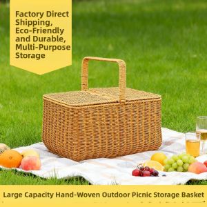 New Handwoven Rattan Picnic Basket Oval
