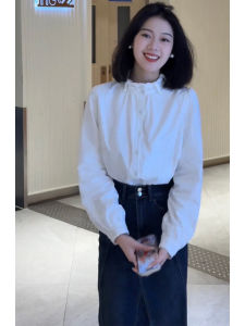 YUEZHONGWEI | French Semi-High Collar Design White Long Sleeve Shirt