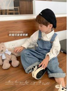 Cute Casual Denim Overalls for Boys Baby Fashion Long Pants Spring Autumn Korean Style Loose Waist No Fleece Long Trousers