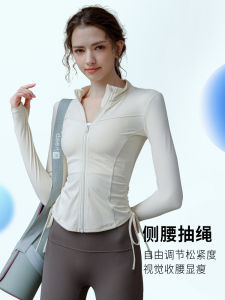 เสื้อคลุมโยคะแขนยาวฤดูใบไม้ผลิและฤดูใบไม้ร่วงสำหรับผู้หญิง ทรงสลิมฟิต วิ่ง ออกกำลังกาย ด้านนอก คอตั้ง ทรงเข้ารูป ด้านนอก ผ้าฝ้ายโพลีเอสเตอร์