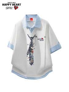 CHARLES JANGS HAPPY HEART | Two-in-One Design Polo Shirt with Heart Bowtie Print