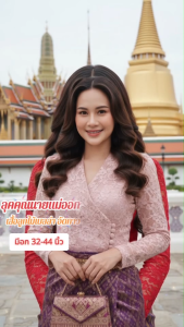 เสื้อลูกไม้เบลล่า เสื้อลูกไม้ แขนยาว คอวี กระดุมป้าย แพทเทิร์นเข้ารูป ทรงสวย ใส่ไปงานบุญ งานบวช สวยมาก