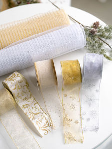 Christmas Tree Decoration Braid Yarn Strip Snowflake Ribbon Elastic Mesh Belt DIY Bows Mesh Ribbon
